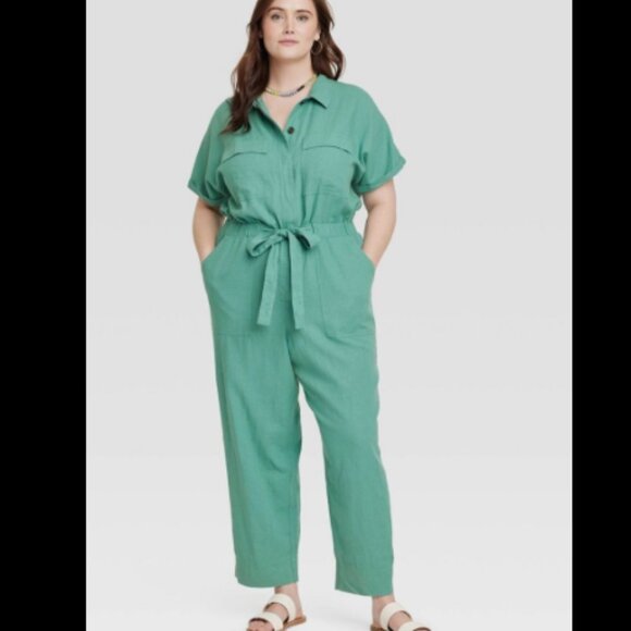 SOLD!!! Universal Thread Green Linen Jumpsuit sz16 - Picture 4 of 8